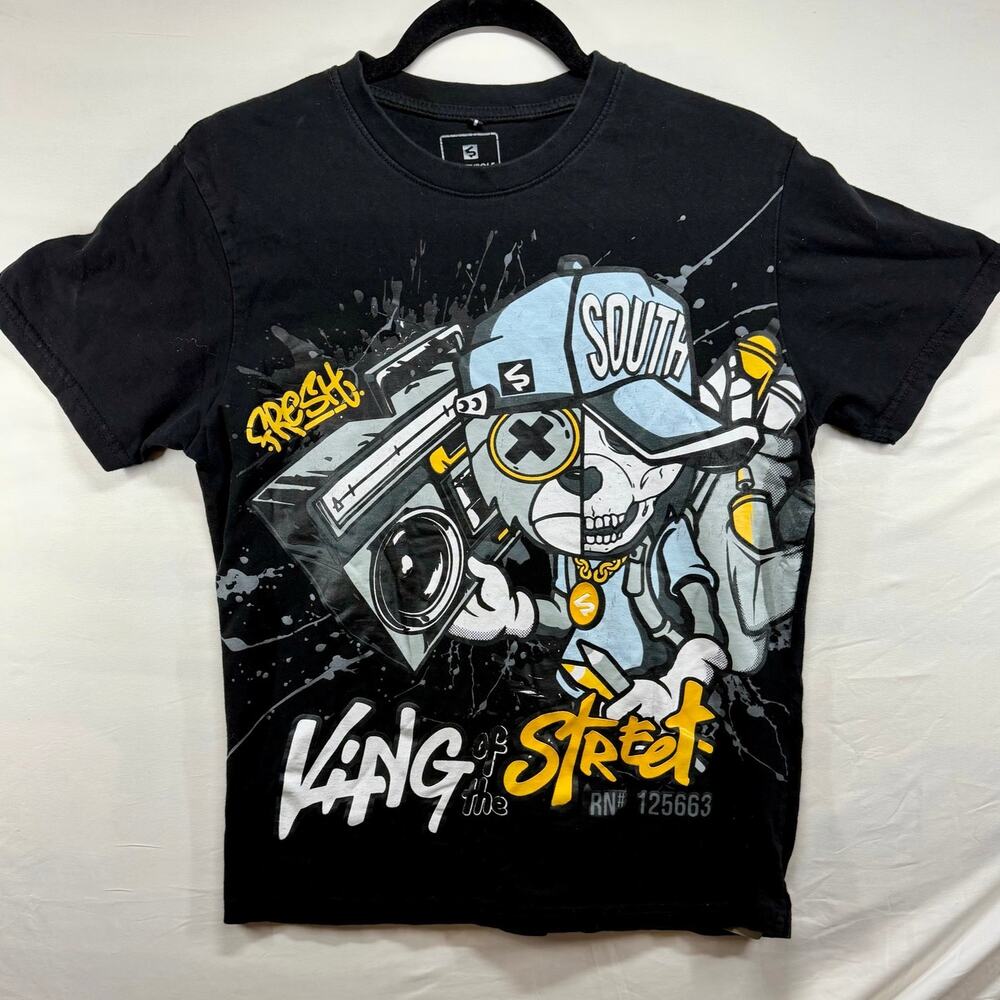 Southpole Unisex Small Black King of the Street Graffiti Graphic T-Shirt Y2K